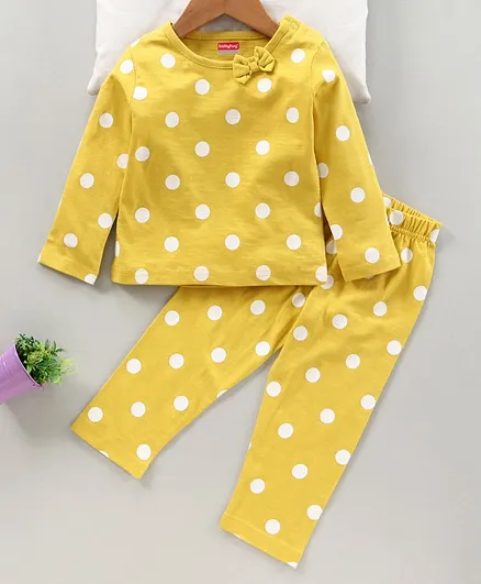 Babyhug Full Sleeves Pajama Set Polka Dot Print- Yellow