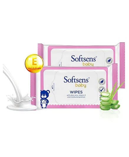 Softsens Baby Extra Moisturizing Skin Care Wet Wipes - 20 Pieces Each (Pack of 2)