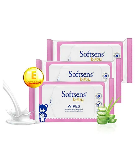 Softsens Baby Extra Moisturizing Skin Care Wet Wipes - 20 Pieces Each (Pack of 3)