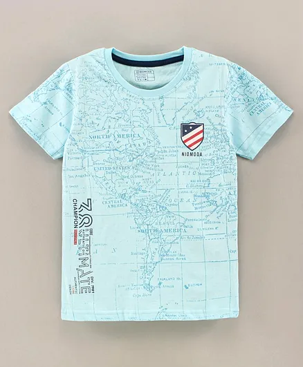 NIOMODA Half Sleeves T-Shirt World Map Print - Blue