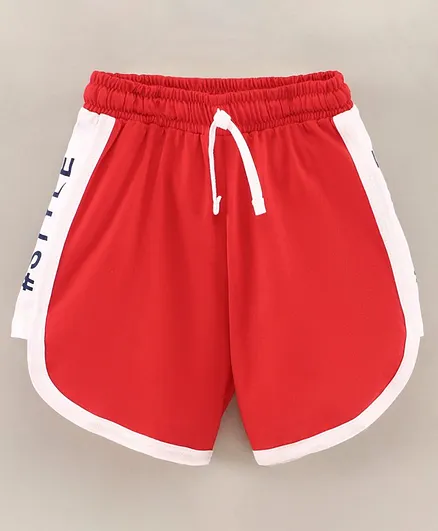 Niomoda Cotton Mid Thigh Shorts Text Print - Red