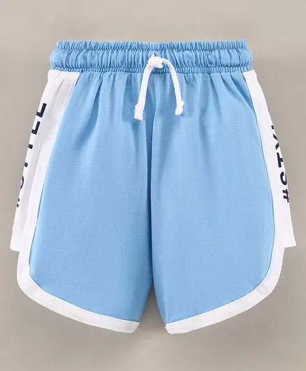 Niomoda Cotton Mid Thigh Shorts Text Print - Blue