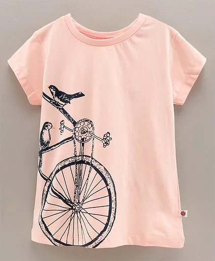 Ollypop Cap Sleeves Top Bicycle Print- Pink