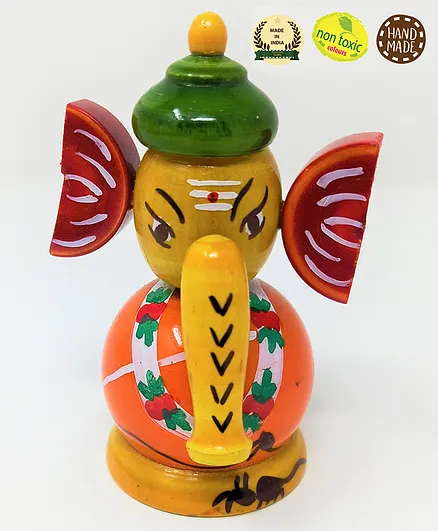 A&A Kreative Box Wooden Ganesha Spring Head Table Top (Color May Vary)
