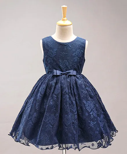 Babyhug Sleeveless Party Wear Frock with Corsage - Navy