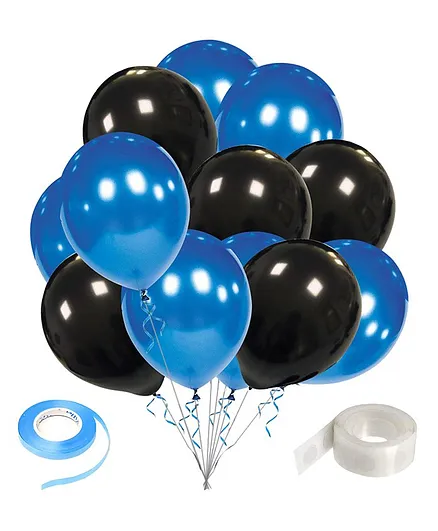 Zyozi Blue And Metallic Black Birthday Party Balloons With Ribbon And Glue Dot Pack Of 27 Online In India Buy At Best Price From Firstcry Com