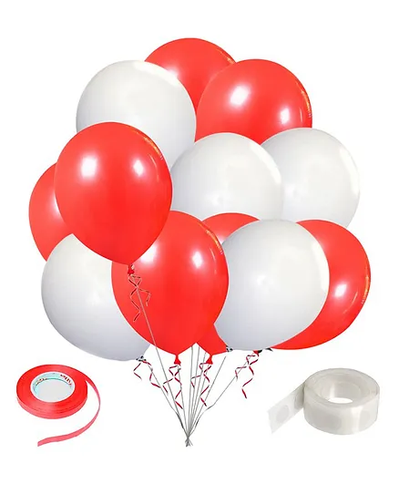 Zyozi 10 Inch Red Metallic White Birthday Party Balloons With Ribbon Glue Dot Pack Of 27 Online In India Buy At Best Price From Firstcry Com