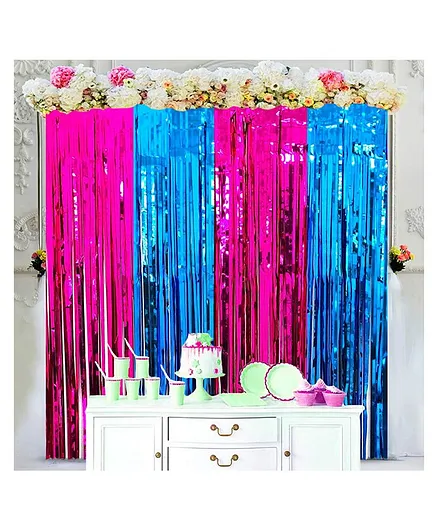 Zyozi Baby Shower Decorations Metallic Tinsel Foil Fringe Curtains Pink Blue - Pack of 4