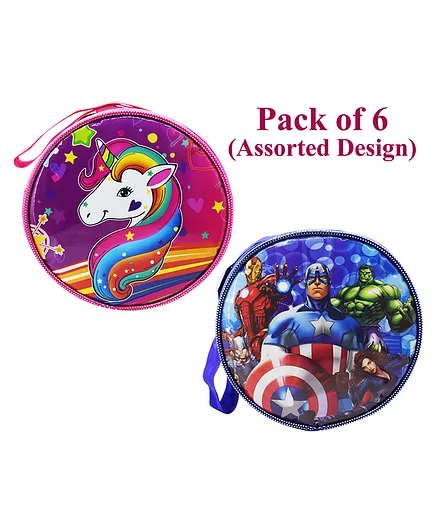 Asera Avengers & Unicorn Round Sling Bags Pack Of 6 - Multicolor