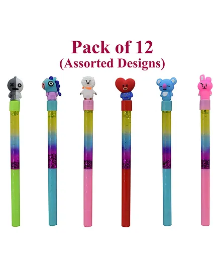 Asera Mix Cartoon Gel Pen  Pack Of 12 - Multicolor ( Designs & Color May Vary )