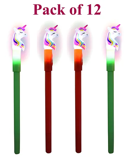 Asera Unicorn Light LED Fitted Gel Pens Pack of 12 - Blue Red Green