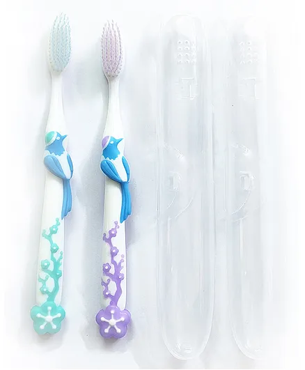 Yunicorn Max YMX 534 Toothbrush with Protective Lid Cover Bird Design Pack of 2 (Color May Vary)
