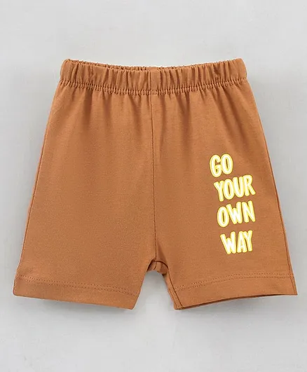 OHMS Knee Length Shorts Text Print - Brown