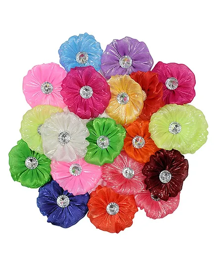 Asian Hobby Crafts Satin & Tissue Stone Ribbon Rose Flower Pack of 24 - Multicolour