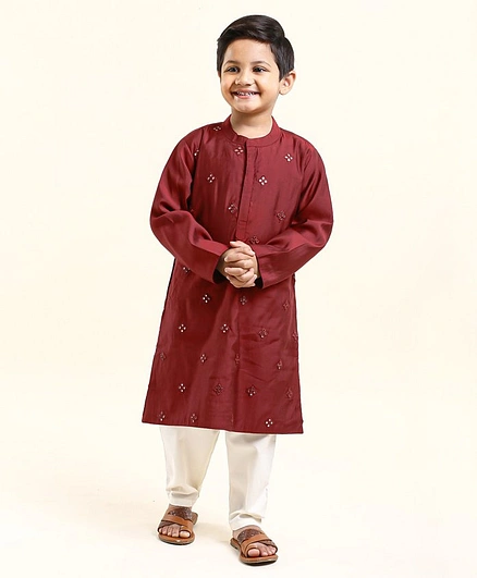 Babyhug Cotton Full Sleeves Kurta & Pajama Set Ethnic Print - Maroon