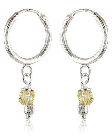 Eloish Sterling Silver Hoop Earrings With Small Crystal - Silver Yellow
