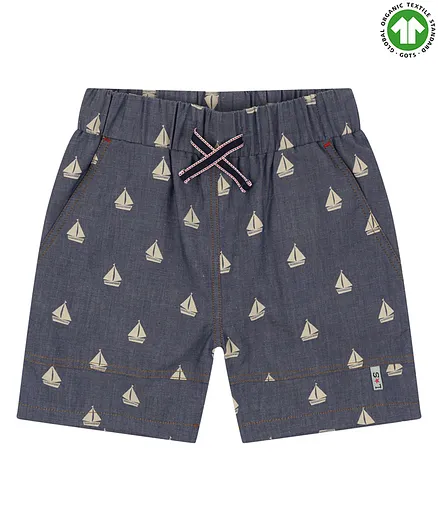 Lilly & Sid Knee Length Shorts Boat Print - Blue