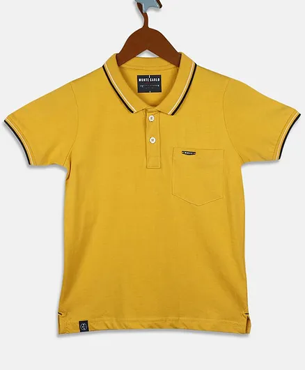Monte Carlo Half Sleeves With Front Button Closure & Side Pocket Solid Tee - Yellow