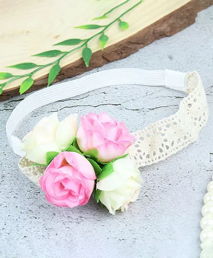 Asthetika Rose Floral Headband - Pink & White