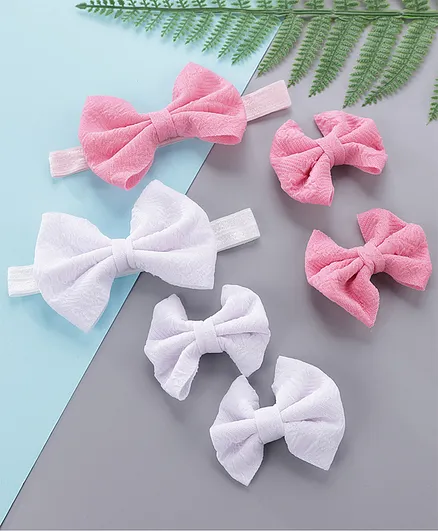 Babyhug Headbands & Hair Clips Pack of 6 - Pink White