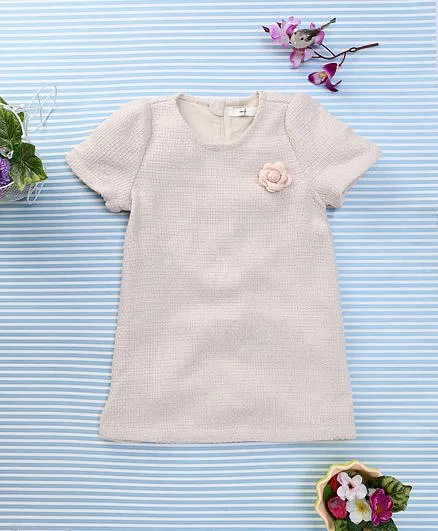 In.f Kids Top With Flower Applique - Cream