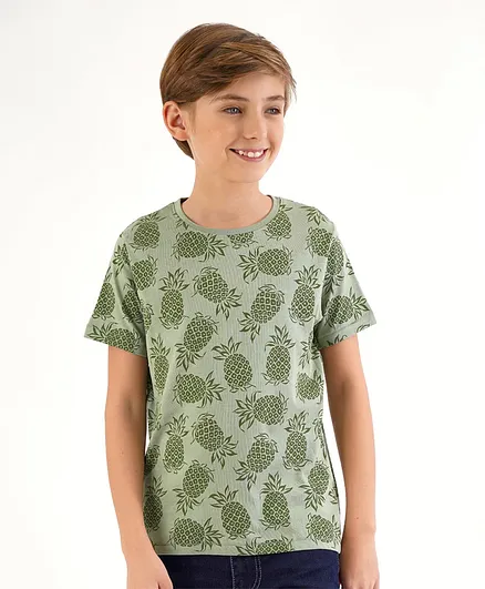 Primo Gino Half Sleeves T-Shirt Pineapple Print - Green