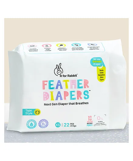 R for Rabbit Tape Style Feather Diapers Extra Small - 22 Pieces
