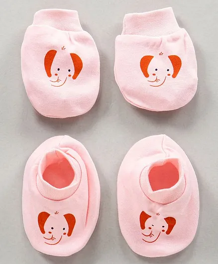 Simply Cotton Mittens & Booties Set Printed - Pink