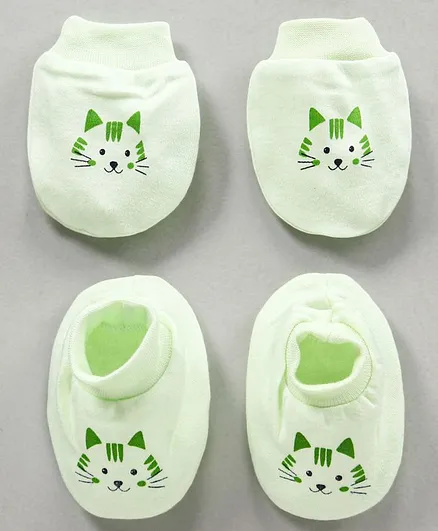 Simply Cotton Mittens & Booties Set Printed - Green