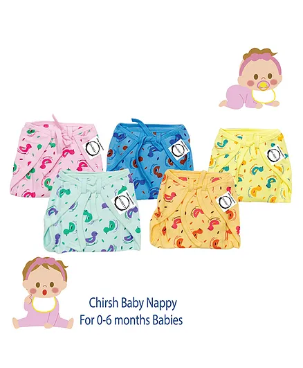 Chirsh Cotton Cloth Nappies Pack of 5- Multicolour