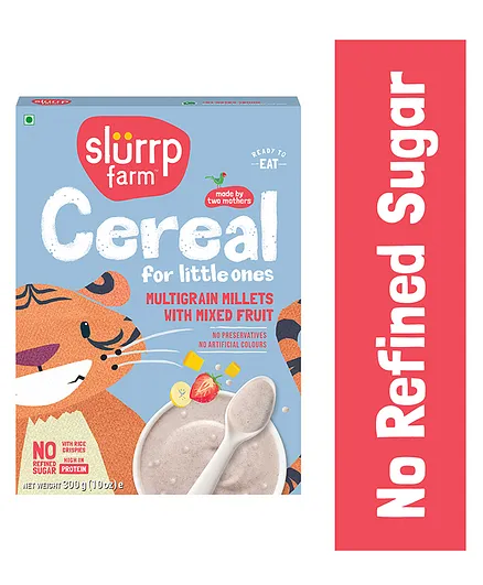 Slurrp Farm Multigrain Millets Cereal with Mixed Fruits and Rice Crispies Rice & Jowar Cereal 100% Sprouted Ragi Instant Cereal, No Refined Sugar No Preservatives Great for Travel - 300 gm
