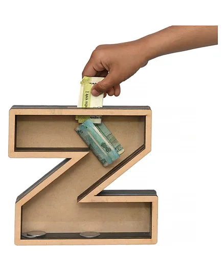 The Engraved Store Pick Your Z Alphabet Wooden Piggy Bank - Brown Bank