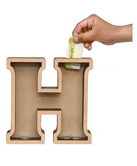 The Engraved Store Pick Your H Alphabet Wooden Piggy Bank - Brown