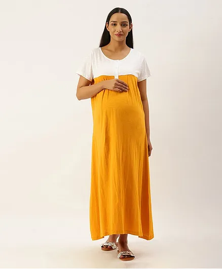 Nejo Half sleeves Colourblocked Maternity Dress - Yellow
