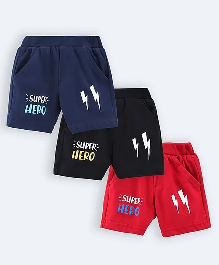 Zero Shorts Text Print Pack of 3 - Blue Red Black 