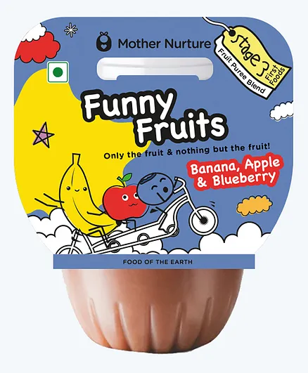 Mother Nurture Funny Fruits Apple Blueberry Banana Puree Stage 3 Baby Food - 240 gm 
