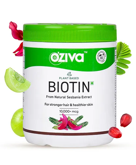 OZiva Plant Based Biotin for Hair Growth & Healthier Skin & Nails, with Amla, Certified Clean & Vegan, 125g