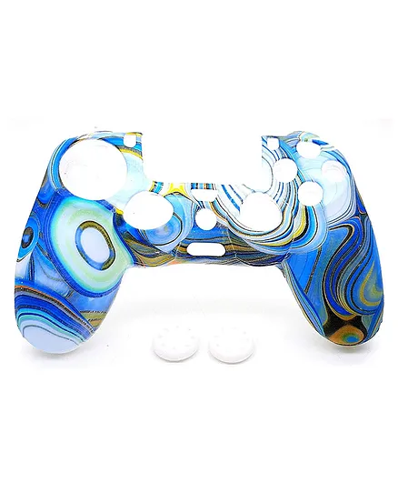 TMG Silicone Protective Skin Case Cover for PS4 Controller with Thumb Grips Abstract Print - Blue