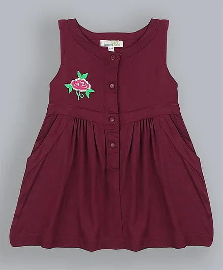 ShopperTree Sleeveless Rose Embroidery Dress - Maroon