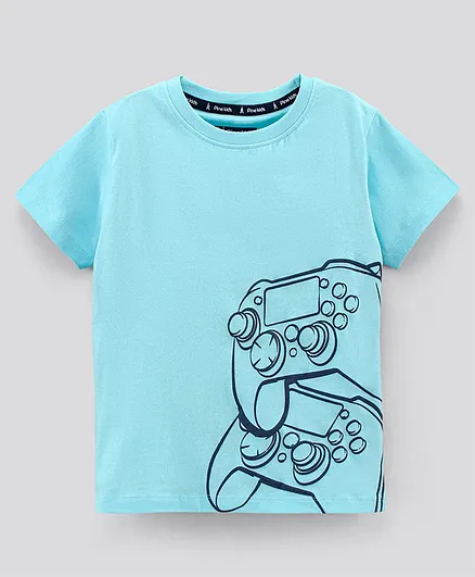 Pine Kids Half Sleeves Cotton T shirt Placement Print- Blue