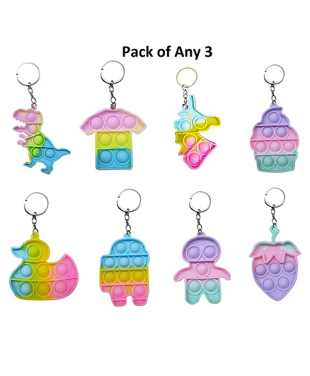Enorme Silicone Made Sensory Pop It Keychain Fidget Toys Pack Of 3 (Color and Design May Vary)