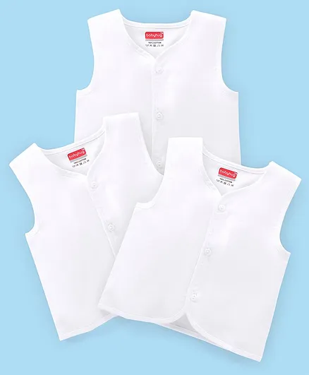 Babyhug Sleeveless 100% Cotton Jhablas Pack Of 3 - White