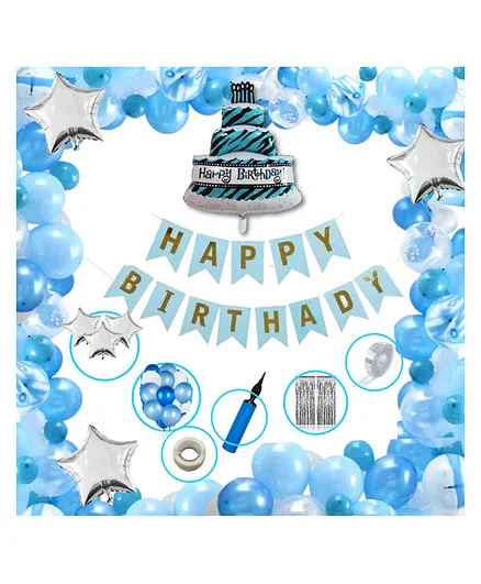 Bubble Trouble Boys Happy Birthday Balloon Banner Decoration Kit Combo Blue - Pack of 63