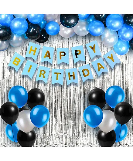 Party Propz Birthday Decoration Kit Blue Black - Pack of 34