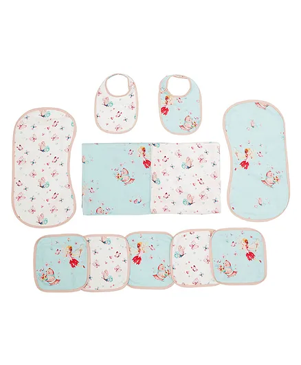 Snuggly Spaces Fiora The Fairy Bamboo Muslin Essentials Set- White & Mint Green