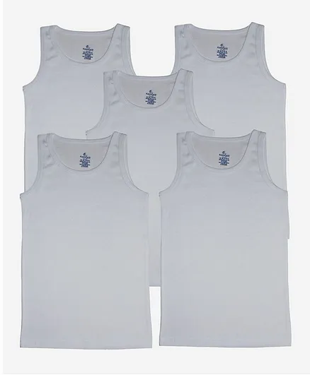 Kiddopanti Sleeveless Pack Of 5 Vests - White