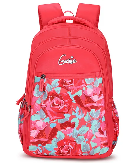 Genie School Backpack Floral Print Pink- 17 Inches