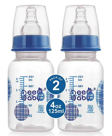 BeeBaby Basic Slim Neck Baby Feeding Bottle with Anti-Colic Nipple Pack Of 2 Blue - 250 ml