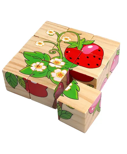 Trinkets & More Fruits Theme 3D Jigsaw Puzzle Wooden Cube Block 6 Face 9 Pieces with Storage Tray