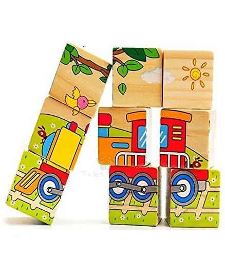 Trinkets & More Vehicle Theme 3D Jigsaw Puzzle Wooden Cube Block 6 Face 9 Pieces with Storage Tray